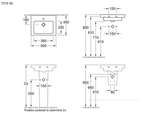 Умывальник подвесной Villeroy&Boch Subway 2.0 50 [7315-50-01]