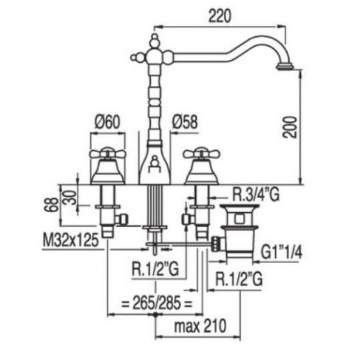 Смеситель для умывальника Tres Retro-Tres [5.29.105.01.61]