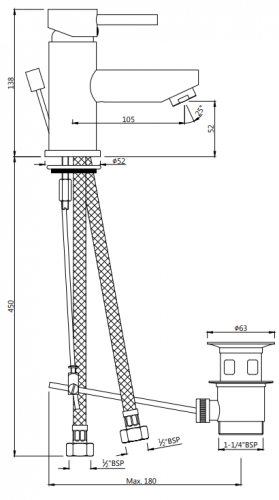 Смеситель для умывальника Jaquar Florentine [FLR-CHR-5051B] (с донным клапаном)