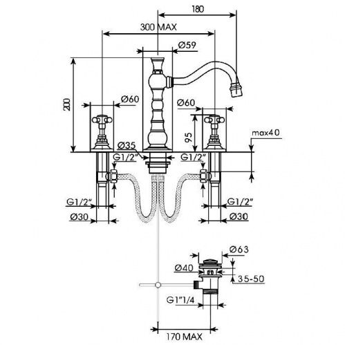 Смеситель для умывальника Lineatre Stella [120/B бронза] (с донным клапаном)
